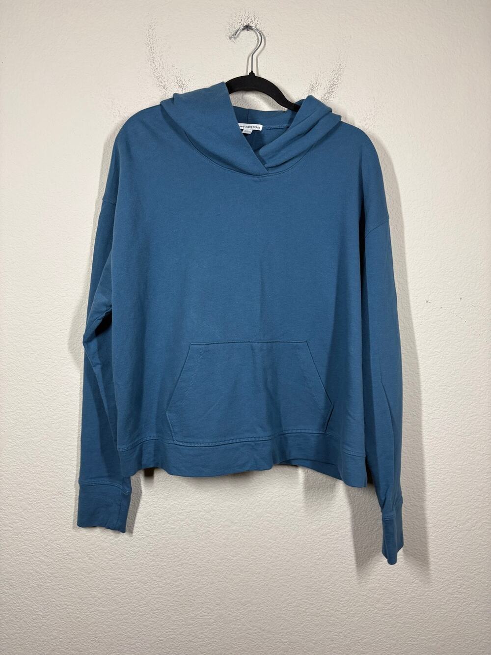 Standard James Perse Size 4/XL Hoodie Blue Cotton Kangaroo Pockets Long Sleeves